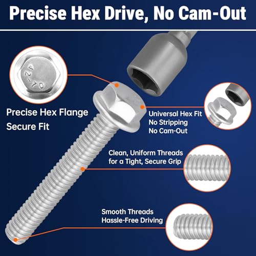 3/8-16 x 3/4" Flange Hex Bolts, 304 Stainless Steel 18-8, A2-70 Grade, Non-Serrated Flange Bolts for Automotive Repair, Fully Threaded, 10 Pcs - size: 3/8-16 x 3/4