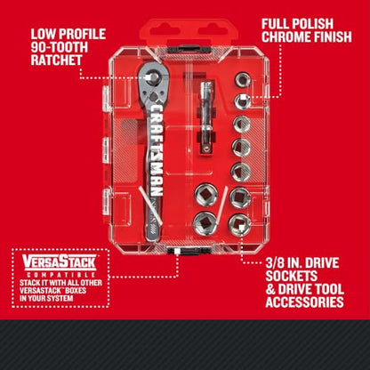 CRAFTSMAN Mechanics Tool Set, 3/8 Inch Drive, SAE, 11 Piece, 90-Tooth (CMMT12126) - style: NEW SAE 11 Piece