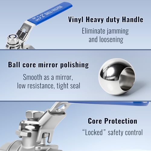 2 Pack 2" Ball Valves NPT Female Valve 304 Stainless Steel Full Port Locking Ball Valve Handle, Heavy Duty Shut Off Valve for Home and Industrial (2 Inch) - size: 2 Inch