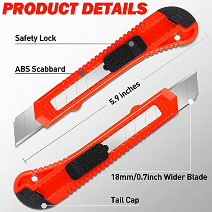 DIYSELF 14 Pack Box Cutter Retractable, Box Cutter Knife with 18mm Wide Utility Blades, Sharp Utility Knife Retractable, Box Cutters for Office, Home, Arts Crafts, Hobby, Cardboard, Paper - color: Red, size: 14 Pack
