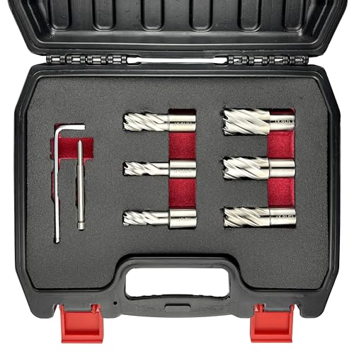 8PCS Annular Cutter Set,Magnetic Drill Press Bits,1" Cutting Depth,3/4" Weldon Shank,M2AL HSS with Pilot Pin and Hex Wrench,1/2"-1-1/16" Cutting Diameter