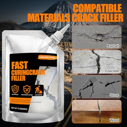 Concrete Crack Filler 2 PACK, Self-Leveling Cement Crack Repair, High Elasticity And Fast Drying, Waterproof Sealant for Driveway, Sidewalk, Patio, Concrete Joint, Indoor and Outdoor Use – Gray (39oz)