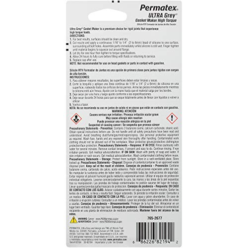 Permatex 82194 Ultra Grey Rigid High-Torque RTV Silicone Gasket Maker, 3.5 oz. & 80050 Clear RTV Silicone Adhesive Sealant, 3 oz
