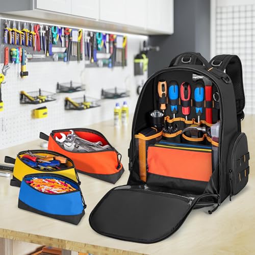 Rexmica Tool Organizer Bag Backpack with 3 Tool Zipper Pouch for Men
