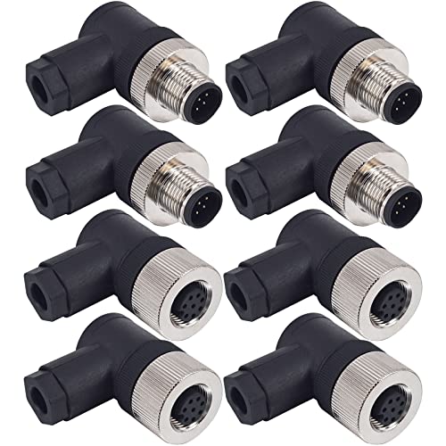 M12 8 Pin Male & Female Right Angle Socket Panel Aviation Wire Connector,12mm Industrial Circular Connector,Outdoor Waterproof IP67,4 Sets - color: Female+Male, size: 8Pin Right Angle
