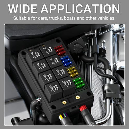 DaierTek 12V Fuse Box and Relay Block, 8 Relay 12 ATC/ATO Blade Fuse Pre-Wired Panel Dustproof Pre-Wired Fuse Relay Box for Automotive Car Marine Boat - color: 8 Relay 12 Fuse Pre-wired Relay Box