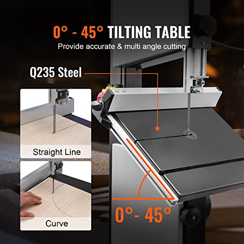 VEVOR Band Saw with Stand, 10-Inch, 560 & 1100 RPM Two-Speed Benchtop Bandsaw, 370W 1/2HP Motor with Metal Stand Optimized Work Light Workbench Fence and Miter Gauge, for Woodworking Aluminum Plastic