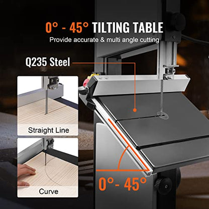 VEVOR Band Saw with Stand, 10-Inch, 560 & 1100 RPM Two-Speed Benchtop Bandsaw, 370W 1/2HP Motor with Metal Stand Optimized Work Light Workbench Fence and Miter Gauge, for Woodworking Aluminum Plastic