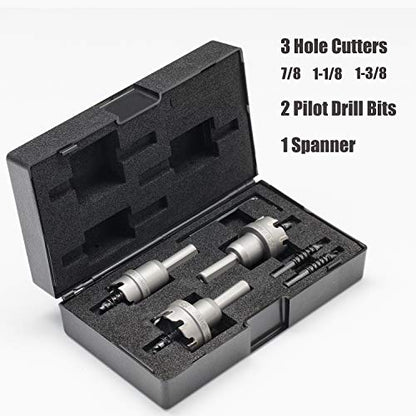 EZARC Carbide Hole Saw Kit, 3 Piece Carbide Tipped Hole Cutter with Pilot Drill bit for Hard Metal, Stainless Steel, Iron, Aluminum, Alloy - size: 3 in 1 | 7/8"-1-3/8", style: Hole Saw Kit
