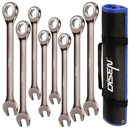DISEN 8pcs Large Wrench Set Nickel Plating Jumbo Ratcheting Wrench Set - color: Black Nickel
