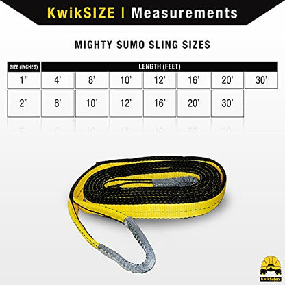 KwikSafety - Charlotte, NC - Mighty Sumo 2”x 16’ Poly Web Sling Lifting Strap Construction ASME OSHA / 6400lbs Vertical 5100lbs Choker 12800lbs Basket/Rigging Moving Towing Hoisting Gear - size: 2"x16' | 6400 lbs
