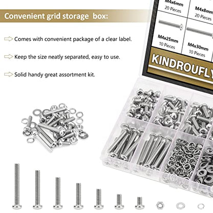 372 Pieces M4 x 6/8 /12/16 /20/25 /30mm Phillips Pan Head Machine Screws Nuts Washers Assortment Kit, 304 Stainless Steel, Fully Machine Thread - size: M4, style: Phillips Pan Head