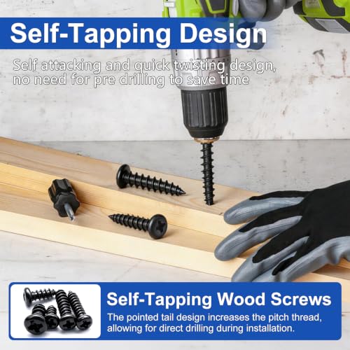 Taiss 888PCS M1.7 M2 M2.3 M2.6 M3 Phillips Pan Head Self Tapping Wood Screws Assortment Kit,15 Sizes Self Tapping Screws for Plastic,Cross Recessed Carbon Steel Black Screw for Wood,Plastic - size: 888PCS