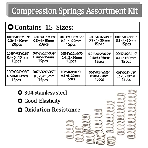 235PCS Springs Assortment Kit 304 Stainless Steel Compression Springs kit with 15 Different Sizes for Home Repairs & DIY - size: 235PCS (15 Sizes)
