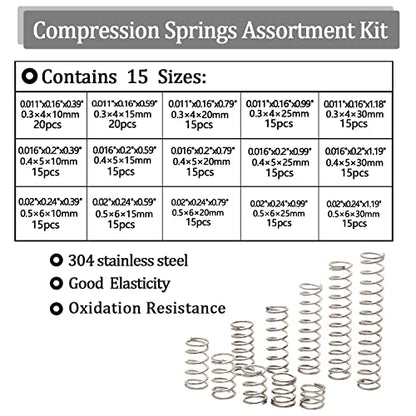235PCS Springs Assortment Kit 304 Stainless Steel Compression Springs kit with 15 Different Sizes for Home Repairs & DIY - size: 235PCS (15 Sizes)