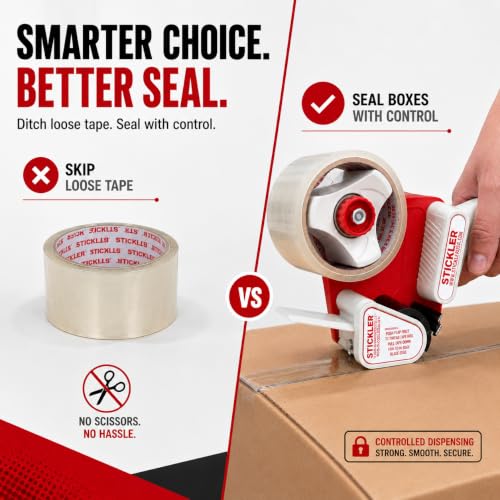 Stickler Heavy Duty Packing Tape Dispenser Gun (2 Pack) & 2 Packaging Tapes