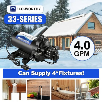 ECO-WORTHY 33-Series Water Pressure Diaphragm Pump Industrial 110V AC 4.0GPM Flow 50PSI Rated Pressure Self Priming RV Fresh Water Pump for Camper Kitchen Bathroom Marine Yacht Caravan - color: Black 9