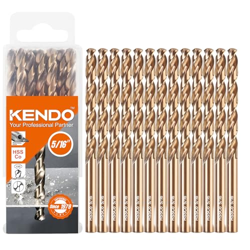 KENDO 5/16 Inch Cobalt Drill Bits (13pcs), M35 High Speed Steel, 135 Degree Tip, Jobber Length Twist Drill Bit Set for Hard Metal, Stainless Steel, Cast Iron, Wood and Plastic, with Storage Case - style: 5/16" (13Pcs)