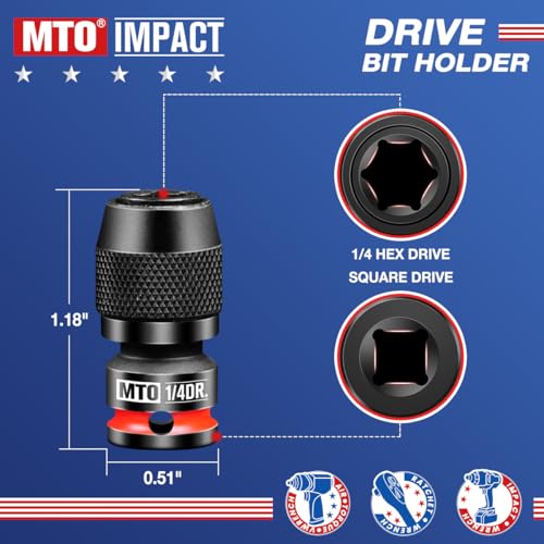 MTO 1/4-Inch Square Drive to 1/4-Inch Hex Socket Adapter, 2PCS Quick Release Impact Bit Holder, for Impact Wrench Ratchet, CR-MO - size: 1/4" Drive
