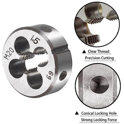 M20 X 1.5 Metric Tap and Die Set M20 X 1.5mm HSS Straight Fluted Machine Thread Right Hand Screw Tap and Round Threading Die - color: m20*1.5