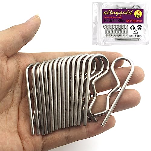 15Pcs Heavy Duty Hitch Pins Clip R Clips Cotter Pins, Stainless Steel Spring Retaining Wire Hair Pins， Large for Trailer Tractors Mower Carts Truck Pin Clip，Strong Spring Tension M3x60mm - size: M3×60mm-15pcs 304 Stainless Steel