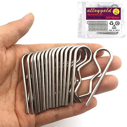 15Pcs Heavy Duty Hitch Pins Clip R Clips Cotter Pins, Stainless Steel Spring Retaining Wire Hair Pins， Large for Trailer Tractors Mower Carts Truck Pin Clip，Strong Spring Tension M3x60mm - size: M3×60mm-15pcs 304 Stainless Steel