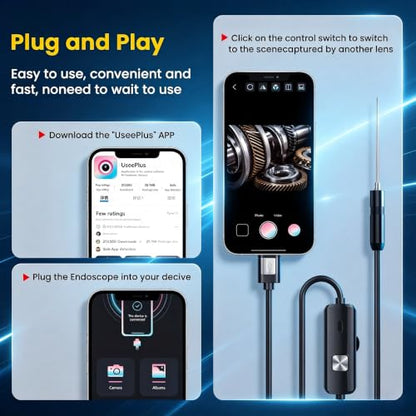 Industrial Endoscope, 1080P Digital Borescope Inspection Camera, 7.9mm IP67 Waterproof Sewer Camera with 4.3" LCD Screen, 8 LED Lights, 16.5FT Semi-Rigid Cable (Black, 16.4FT) - size: 2 meters