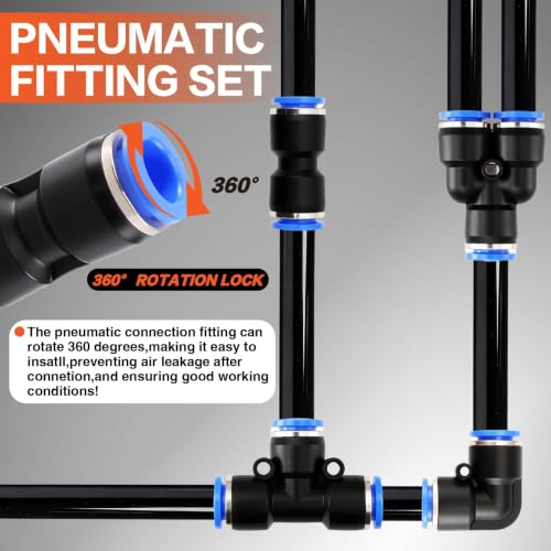 70 PCS Push to Connect Fittings 1/4 Inch Assortment Kit, OD 1/4" Tube to 1/8" 1/4" 3/8" 1/2" NPT Thread, Quick Connect Air Line Fittings for Pneumatic Systems, Air Brake, Workshop & Automotive