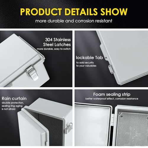 IP67 ABS Outdoor Electrical Junction Box Waterproof with Aluminum DIN Rail - color: Grey, size: 16.1''×12.2''×7.1''