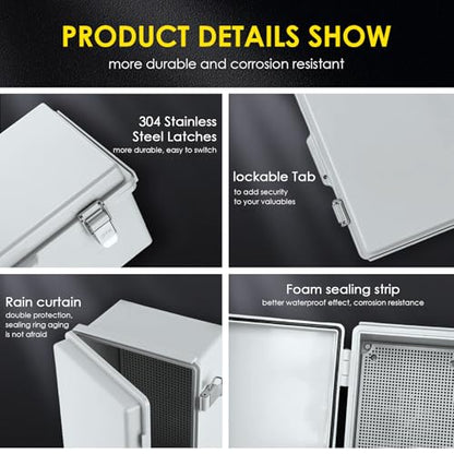 IP67 ABS Outdoor Electrical Junction Box Waterproof with Aluminum DIN Rail - color: Grey, size: 16.1''×12.2''×7.1''