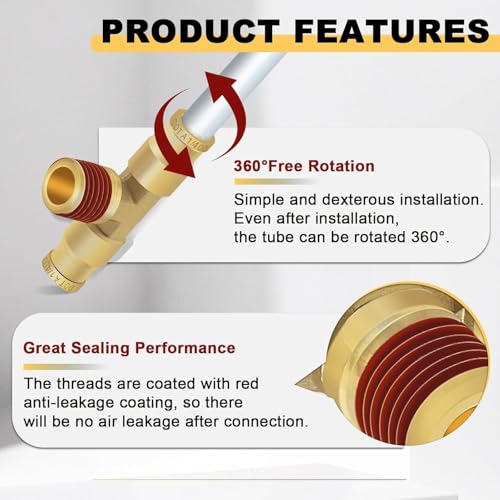 Siptenk 1/4"OD Tube x 1/8"NPT Thread Tee Brass Push to Connect Fittings - color: 1/4" OD & 1/8" NPT Tee