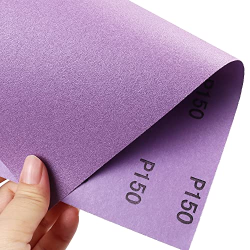LotFancy 150 Grit Sandpaper, 30PCS 9 x 11” White Fused Alumina Wet Dry Sanding Sheets, for Automotive Metal Sanding Polishing, Wood Finishing, Purple - size: 150 Grit