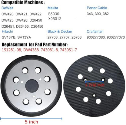 5 Inch 8 Hole Hook and Loop Sander Pad Compatible with Porter Cable 343 382