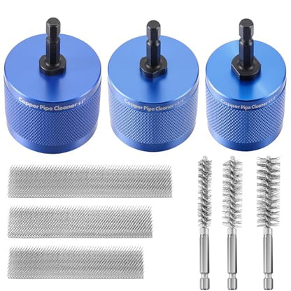 Copper Pipe Cleaner for Drill Set, 1/2", 3/4", 1", Blue - color: Blue, size: 1/2", 3/4'', 1"