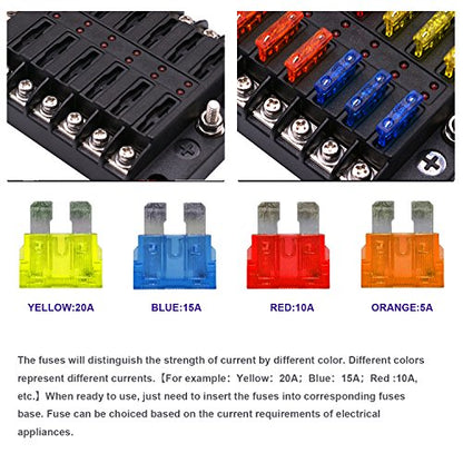 BlueFire 12 Way Blade Fuse Box Fuse Box Holder Standard Circuit Fuse Holder Box Block with LED Light Indication & Protection Cover for Car Boat Marine Trike Car Truck Vehicle SUV Yacht RV - color: 12 Way