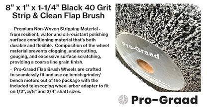 8" x 1" Black 40 Grit Strip & Clean Non-Woven Flap Brush Wheel - style: 8" x 1" x 1-1/4" Black