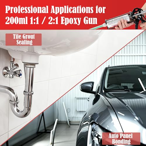 200ml Epoxy Gun Dual Cartridge, High Thrust Dual Component Cartridge Gun, 1:1 and 2:1 Mix Ratio Manual Adhesive Applicator for Panel Bonding, Structural, Fillers, Plastic Repair, Black - color: Black