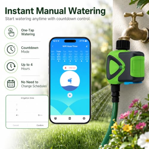 Smart WiFi Hose Timer No Hub Required, App-Controlled Sprinkler Timer for Garden Hose, Automatic Watering Timer for Lawn Yard Greenhouse, Rain Delay, 3/4 Inch Faucet, IP65 Waterproof - style: WiFi Water Timer