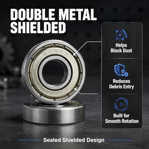 608-ZZ Ball Bearings, 20 PCS Double Metal Sealed Shielded Miniature Deep Groove Ball Bearings, for Skateboards, Roller Skates, and ect (8mm x 22mm x 7mm)