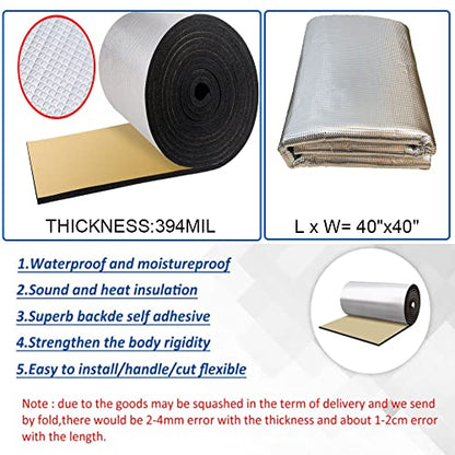 Heat Sound Deadening Insulation Mat - 394mil 10.8sqft Car Sound Deadening Material Mat,Auto Audio Deadener Foam for Hood Engine Roof Trunk (40x40inch-10.8sqft, 394mil) - style: 40x40inch-10.8sqft