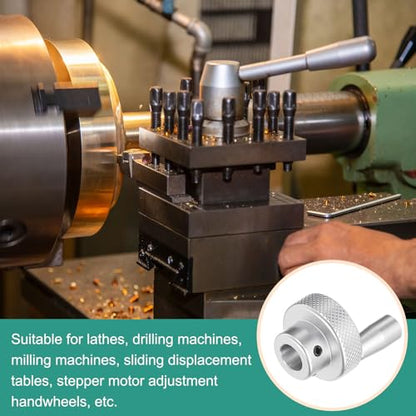 HARFINGTON Aluminum Alloy Handwheel 30mm OD 10mm Bore Lathe Hand Wheel with Rotate Handle Aluminum Milling Machine Handle with Wrench and 2pcs Screws for Milling Machine Lathe, Silver Tone - size: 30mm x 10mm