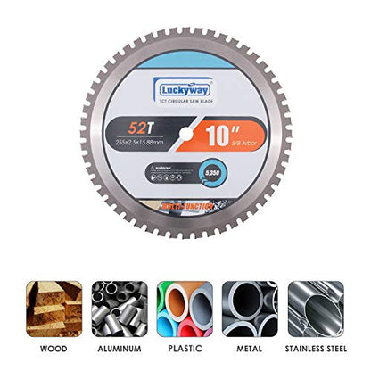Luckyway 10 Inch Miter Saw Blade 52T with 5/8 Inch Arbor General Purpose Carbide Saw Blade for Cutting Wood, Aluminum and Non-Ferrous Metals - size: 10" / 52T, style: 10 Inch