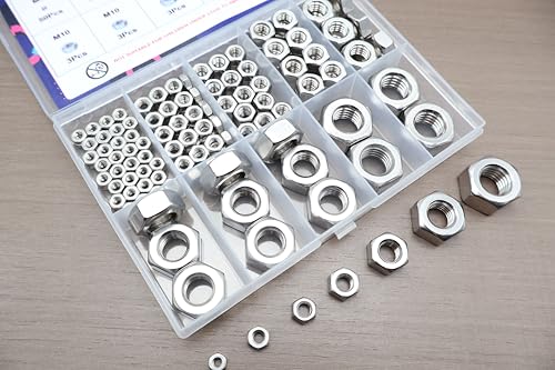 155Pcs Metric Hex Nuts Kit, 304 Stainless Steel Hex Nut Kit - size: Metric Kit---155Pcs
