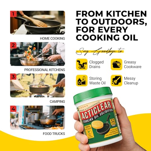 Cooking Oil Solidifier - 22oz (64 Cups) Algae-Based Grease Hardener for Easy Disposal, Turns Used Cooking Oils to Solid Waste, Kitchen Fry Oil Solution (4.4 Gallons) - size: 22 Ounce (Pack of 1)