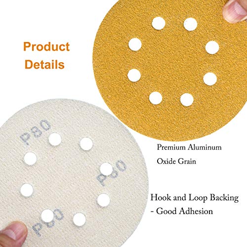 5-Inch 8-Hole Hook and Loop Sanding Discs 80-Grit, 100-Pack