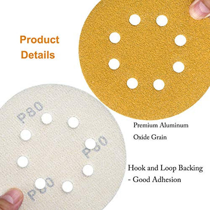 5-Inch 8-Hole Hook and Loop Sanding Discs 80-Grit, 100-Pack
