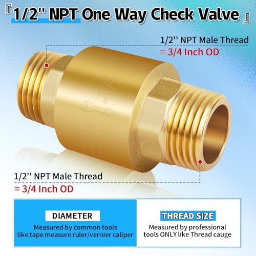 Brass Spring Check Valve 1/2" NPT Male, One Way Backflow Valve - size: 1/2" Male x 1/2" Male(DN15)