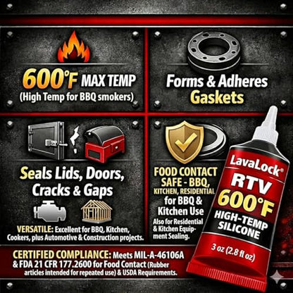 LavaLock RTV 600 F BBQ Grill Smoker Sealer & Gasket Maker High Temp Silicon Adhesive 3 oz. (2.8 Fluid Ounce)