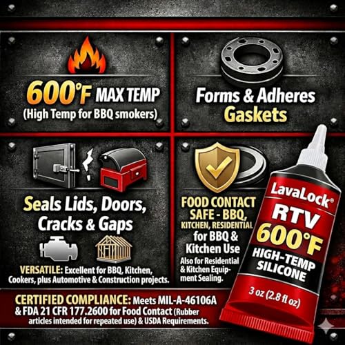 LavaLock RTV 600 F BBQ Grill Smoker Sealer & Gasket Maker High Temp Silicon Adhesive 3 oz. (2.8 Fluid Ounce)