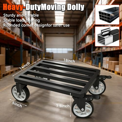 Stainless Steel Furniture Dolly, 2000lbs Capacity Heavy Duty Furniture Dolly, 5-inch Swivel casters, 18 x 14 inch Platform and Fastening Device, Safely Moving Heavy Objects - size: 18"L x 14"W x 7.5"H